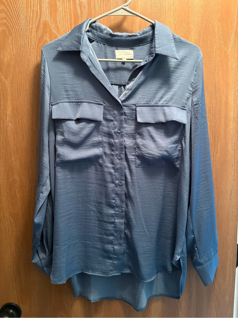 Melloday Blue Long Sleeve Blouse